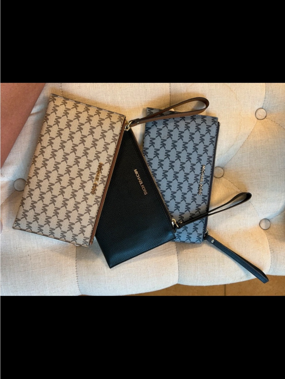 Michael Kors Women's Wristlet Pouch - Black, Beige, Gray